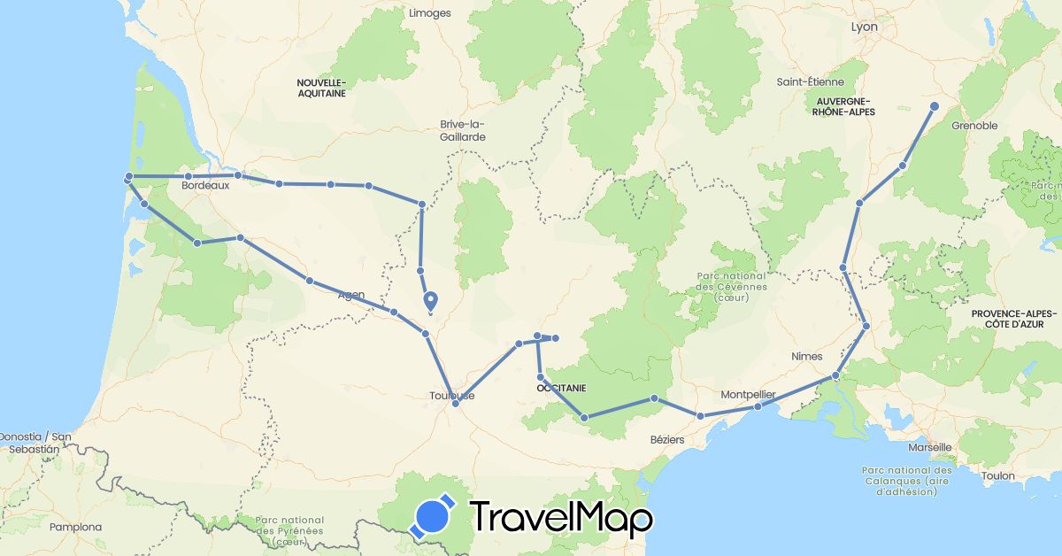 TravelMap itinerary: driving, cycling